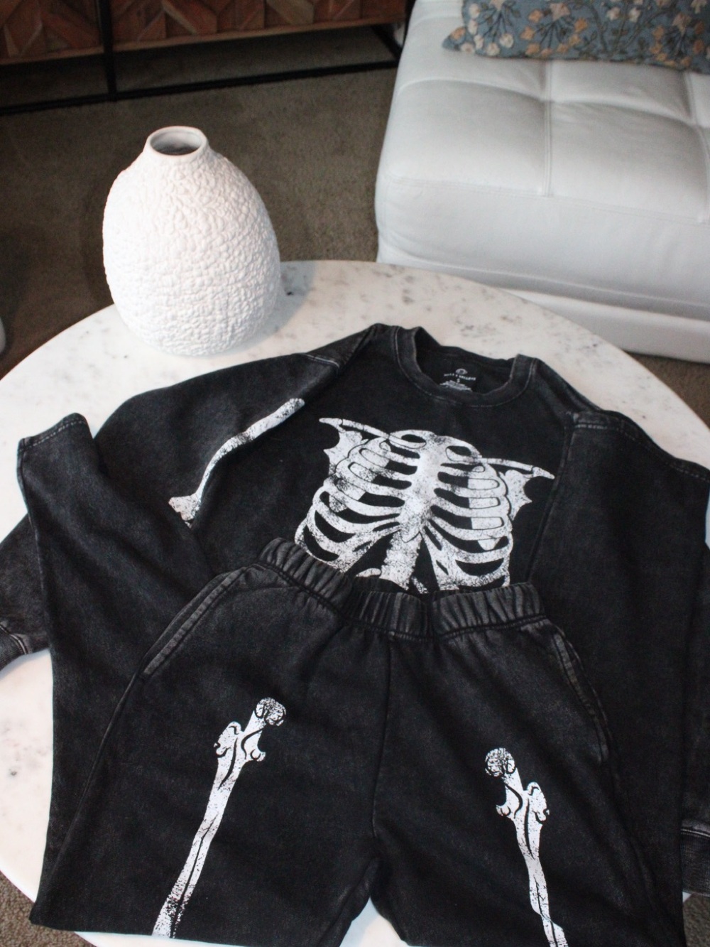 Black Graphic Skeleton Crewneck Sweatshirt -